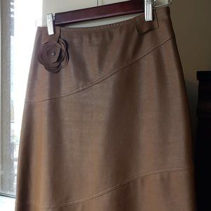 Tristan & Iseut Faux Leather Brown Asymmetrical Skirt, 4